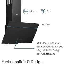 Wiggo Dunstabzugshaube 60cm kopffrei I Abluft Umluft Dunstabzug 650m3/h - Touch-Display 4 Stufen I Energieeffizienzklasse A Schräghaube inkl. Fet... - schwarz