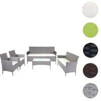 3-2-1-1 Poly-Rattan Garten-Garnitur Halden, Lounge-Set Sitzgruppe Sofa ~ grau, Kissen creme