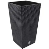 Blumenkübel ca. 7 L in Rattan Optik inkl. Einsatz anthrazit Kunststoff Rattan Eckig h-325 mm