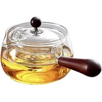 Teekanne mit Infuser, 580 ml/19,6 oz Borosilikat -Glas -Teekanne mit 360 ° rotierender Teehersteller, Blühen und loser Blatt, japanischer Teekessel mit Holzgriff