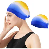 Badekappe, Erwachsene Badekappe, Silikon Badekappen, Erwachsene Unisex Bademütze, Lange Haare Silikon Swimming Cap, Badekappe mit Verstärktem Rand, Unisex Wasserdicht Schwimmkappe für Herren Damen