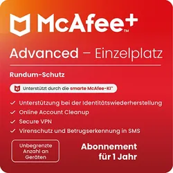 McAfee+ Advanced Individual | 1 Jahr | Unbegrenzte Geräte