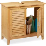 Relaxdays Waschbeckenunterschrank Bambus, HxBxT: 60x67x30 cm, 1 großes Fach, 2 Türen, magnetisch, Badunterschrank, Natur