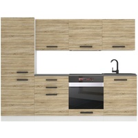 Belini Küchenzeile Küchenblock Sandy - Küchenmöbel 240 cm Einbauküche Vollausstattung ohne Elektrogeräten mit Hängeschränke und Unterschrä...