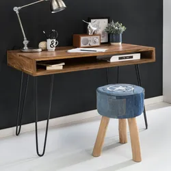 Kadima Design Massivholz Sheesham Schreibtisch Retro - Industrial Look, Große Tischplatte, Haarnadelbeine. 110x60x76 cm