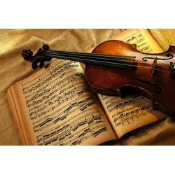 Fototapete PAPERMOON "VIOLINE-MUSIK KUNST RETRO VINTAGE GEIGE INSTRUMENT STEG", bunt, B:4,50m L:2,80m, Vlies, Tapeten