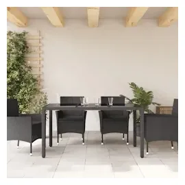 vidaXL Gartentisch mit Glasplatte Schwarz 150x90x75 cm Poly Rattan