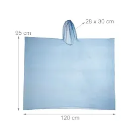 Relaxdays Regenponcho Einweg, 10er Set, Einmal Regencape mit Kapuze, für Erwachsene, Notfallponcho Damen & Herren, blau
