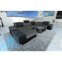 Sofa Dreams Wohnlandschaft Stoffsofa Couch Bellagio U Form Stoff Polster Sofa, mit LED, wahlweise mit Bettfunktion als Schlafsofa, Designersofa grau|schwarz