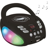 iParty- Bluetooth-CD-Player für Kinder - Tragbar, Lichteffekte, Mikrofonbuchse, Aux-In, Akku oder Netz, Mädchen, Jungen, Schwars, RCD109BK