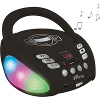 iParty- Bluetooth-CD-Player für Kinder - Tragbar, Lichteffekte, Mikrofonbuchse, Aux-In, Akku oder Netz, Mädchen, Jungen, Schwars, RCD109BK