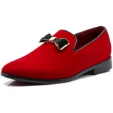 SPK03 Herren Vintage Einfarbig Samt Kleid Loafers Slip On Schuhe Klassische Smoking Kleid Schuhe, Rot (Rot (07)), 47 EU - 47 EU