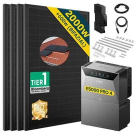 solarmars Balkonkraftwerk Bifazial 2000 W inkl. 4 x 500 W Solarpanel + BP5000 Speicher