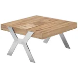 MCA Furniture Couchtisch BURGAS, Zerreiche massiv geölt - Metallgestell gebürstet - 65 x 65 cm