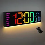 Digitale Wanduhr Mit 8 Farben, Große 41,1 Cm Digitaluhr Mit Temperaturanzeige, Datumsanzeige, Automatischer Sommerzeitumstellung, Nachtlicht, Automatischer Helligkeitsregelung, 24/12-uhr-anzeige
