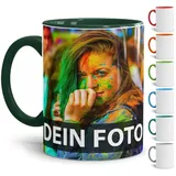 Tasse selbst individuell gestalten/Personalisierbar mit eigenem Foto bedrucken/Fototasse/Motivtasse/Werbetasse/Firmentasse mit Logo/Innen & Henkel Dunkelgrün - XXL Druck