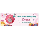FOTOFOL Banner Geburtstag personalisiert - personalisiert mit Foto und Wunschname - 225x75cm oder 150x50cm (Variante 1)