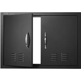 Vevor Grill-Zugangstür, 762 x 533 x 46 mm, Doppelte Außenküchentür, Flächenbündig Montierte Kaltplattentür, Vertikale Wandtür mit Griffen und Lüftungsschlitzen, für Grillinsel, Grillstation usw.