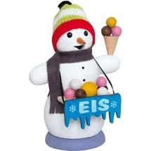 Kuhnert Kuhnert, Rauchmann/Räucherfigur aus Holz - Schneemann als Eisverkäufer - ca. 13 cm - Made in Germany