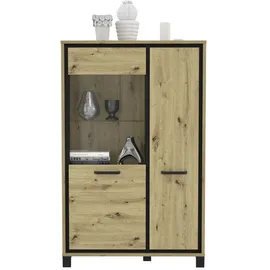 Forte Trondheim Highboardvitrine mit 1 Tür und 1 Glastür, Holzwerkstoff, Artisan Eiche, Metall, 7 Fächer, 101.4x161x41.5 cm