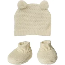 HELESS 4801 Puppen-Strickset mit Bommelmütze und Strickschuhen aus 100 % Bio-Baumwolle, ecru, 2-teilig, Gr. 28-35 cm