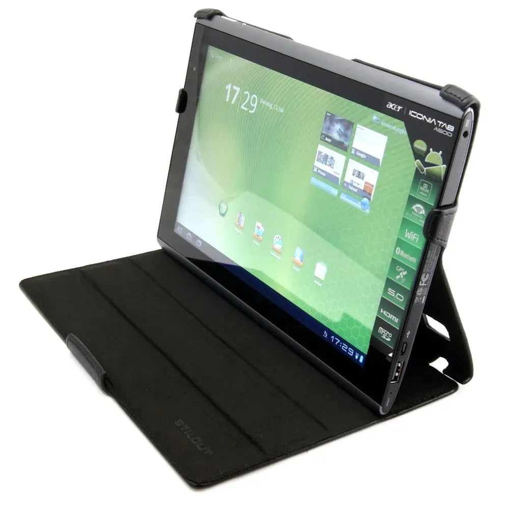STILGUT UltraSlim Case extrem flaches Etui in schwarz mit Stand- und Präsentationsfunktion für Acer Iconia Tab A500