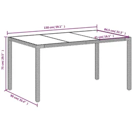 vidaXL Gartentisch mit Glasplatte 150 x 90 x 75 cm Weiß