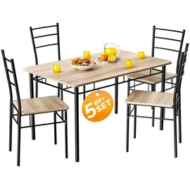 CASARIA CASARIA® Esstisch mit 4 Stühlen Holz Eiche hell