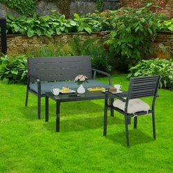 Relaxdays Gartenbank mit Sitzkissen, Holzoptik, HBT: 78 x 118 x 66 cm, 2 Sitzer, stabile Balkonbank, schwarz/anthrazit