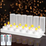 EXTSUD 12 Stück Led Teelichter Aufladbare Teelichter mit Timer und Ladestation Elektrische Teelichter Wiederaufladbar Kerzen Flackernd Flammenlose Kerzen für Halloween Weihnachten Tisch Deko