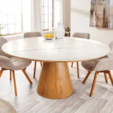 riess-ambiente Runder Esstisch UNIQUE 120cm weiß natur Eichenholz Keramik Marmor Säulenfuß - Weiß