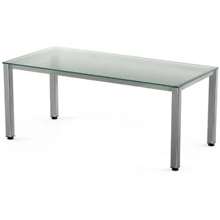 Rocada Schreibtisch Executive BxTxH 200x80x73cm Gestell verchromt Platte Glas satiniert.