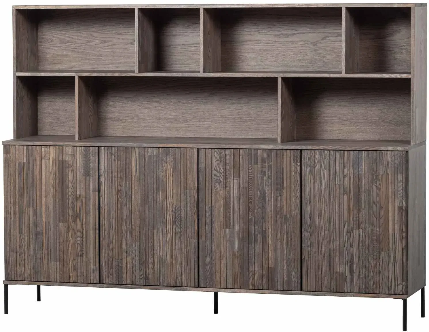 Wandschrank Gravure aus Eschenholz, modern skandinavisch, Espresso, Push-to-Open, höhenverstellbare Fächer
