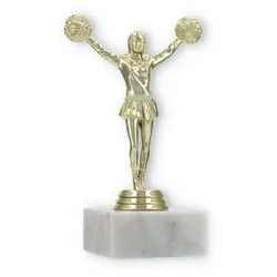 Pokal Kunststofffigur Cheerleader Tanz gold auf weißem Marmorsockel 16,3cm