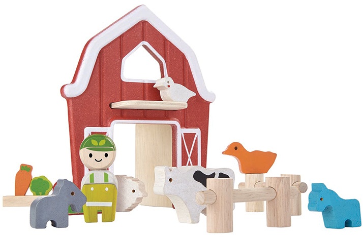 Plan Toys - Spielwelt FARM 14-teilig aus Holz