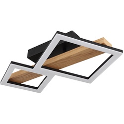 LED Deckenleuchte Holz Wohnzimmerlampe Designleuchte Deckenlampe Quadrate, MDF Metall, 19W 1150Lm warmweiß, LxBxH 48x30x10