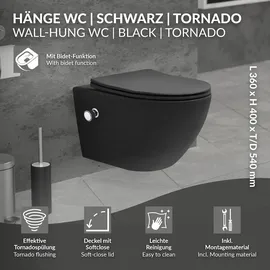 luxebath Wand-WC mit WC-Sitz Schwarz matt