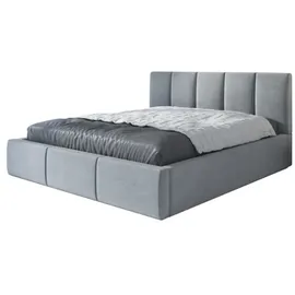 mebloland Polsterbett KENET 140 x 200 mit Matratze und Bettkasten. Farbe: Hellgrau - Hellgrau