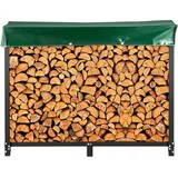 Vevor Metall Kaminholzregal 590 kg Haltekapazität, Brennholzregal 244,5x36,2x122 cm, Holzunterstand mit PVC Abdeckung, Kaminholzhalter Holzregal für Kaminholz Schwarz, Stapelhilfe für Brennholz Außen