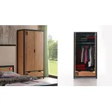 Funktions-Kleiderschrank Beli Massivholz Kiefer H:200cm/B:100cm/T:55cm Braun industrial, mit Schubkasten