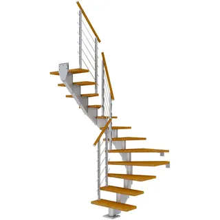 DOLLE Mittelholmtreppe Hamburg Eiche, geölt 75 cm breit für GH 240 – 279 cm UK Metall Perlgrau mit Geländer