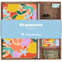 Clairefontaine 116283C - Un Kit de Papeterie contenant un Carnet 11x17 cm 64 Pages Lignées, un Crayon de Papier, 2 Pinces doubles-clip, 10 Trombones et une Gomme - Collection Dolce Amore