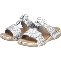 Rieker Pantolette Sommerschuh, Urlaubsschuh, Strandschuh mit floralem Muster grau 36 EU