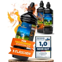 glanzfeuer® Bioethanol für Tischkamin - 3X Bio Ethanol 1 Liter Flaschen für Ethanol Kamin - Premium Tischkamin Ethanol - Made IN EU - Umweltfreundliches Bioethanol Tischkamin Indoor & Outdoor