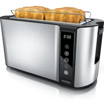 Arendo Toaster für 4 Scheiben Langschlitz 1500 W, Brötchenaufsatz, Wärmeisoliert, Display, Touch, Silber