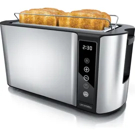 Arendo Toaster für 4 Scheiben Langschlitz 1500 W, Brötchenaufsatz, Wärmeisoliert, Display, Touch, Silber