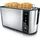 Arendo Toaster für 4 Scheiben Langschlitz 1500 W, Brötchenaufsatz, Wärmeisoliert, Display, Touch, Silber