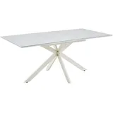 Hela Tische, Auszugstisch Esstisch Fenja, Glasauflage Keramikoptik beige, Schweizer Kante,Stern-Metall-Gestell Cremé mit Arretierung, Maß 140-180x90cm