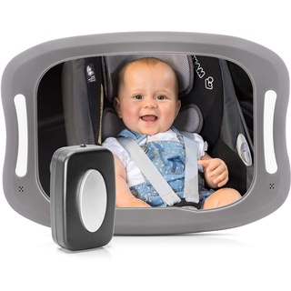 Reer BabyView LED Auto-Sicherheitsspiegel mit Licht - Ihr Baby auf dem Rücksitz immer im Blick, grau