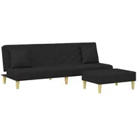 vidaXL Schlafsofa 2-Sitzer mit Kissen und Fußhocker Schwarz Stoff